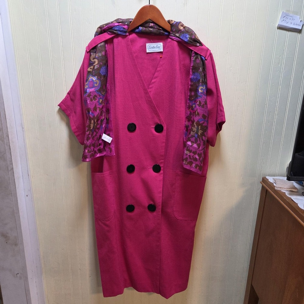 Vintage Leslie Fay Dress Womens‎ Large Pink Short Sleeve Shift Knee Length